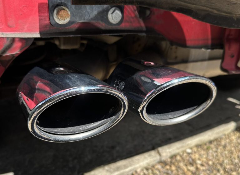 After shot of the dual exhausts showing clean and shiny