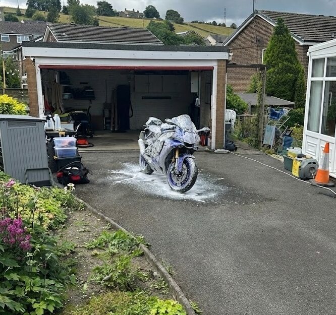 Motorbike being detailed and valeted at North Detailing